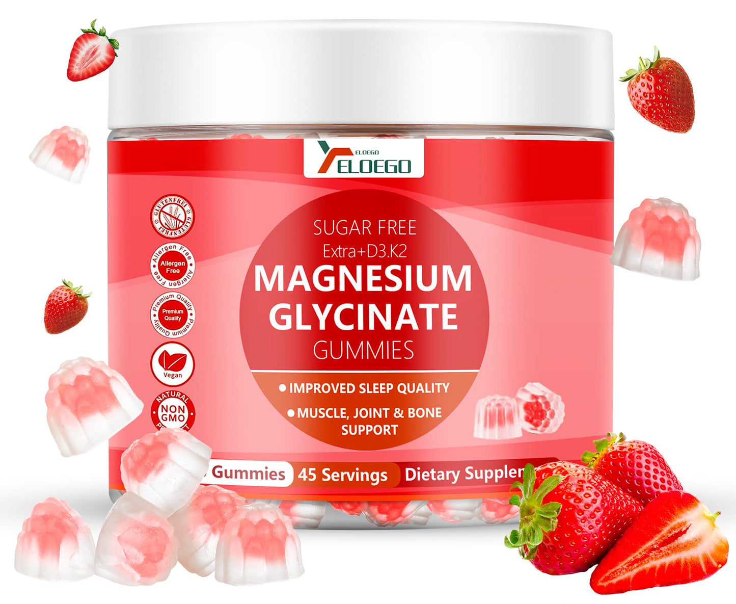Magnesium 600mg Gummies with K2 & D3 - Strawberry 90ct